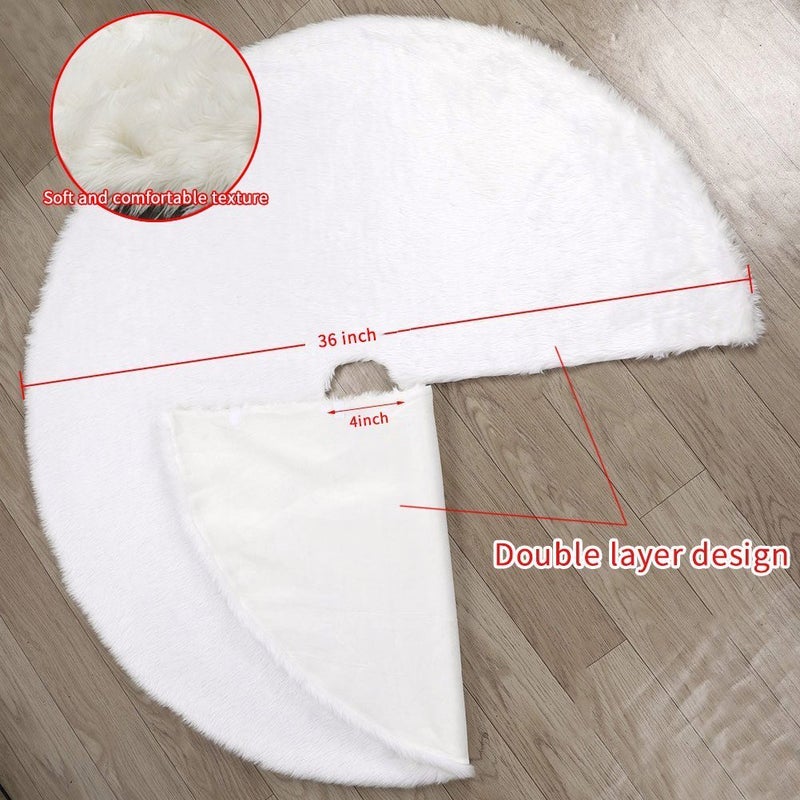 yuboo White Christmas Tree Skirt, 36 inches Fluffy Faux Fur Tree Skirt Rug for Artificial Trees 5-6 Ft, Furry White Christmas Decorations Ornament for Xmas Winter Holiday Deocr - Image 4